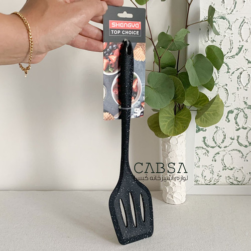 کفگیر شیاردار تمام سیلیکونی مشکی خالدار شنگیا اصلی
