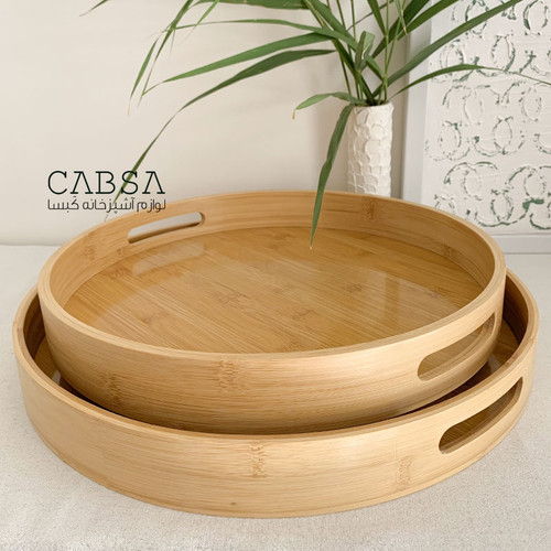 سینی بامبو دسته دار گرد سایز بزرگ وارداتی