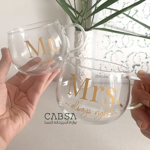 لیوان پیرکس دسته دار تپل طرح MR و MRS بسته ( 2 عددی ) وارداتی