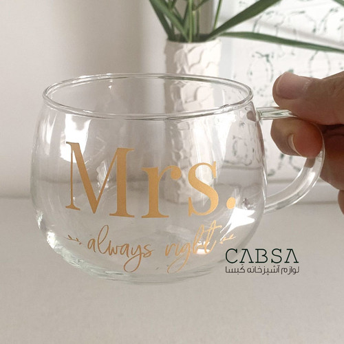 لیوان پیرکس دسته دار تپل طرح MRS بسته 1 عددی وارداتی