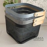 سبد فلزی ایکیا مربع سایز بزرگ دسته بامبو