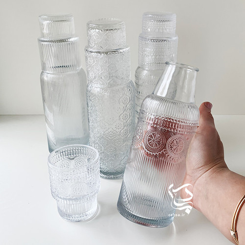 پارچ شب بلوری با لیوان ست بلور ضخیم وارداتی در ۴ طرح مختلف، مناسب برای استفاده روزمره و پذیرایی شیک.