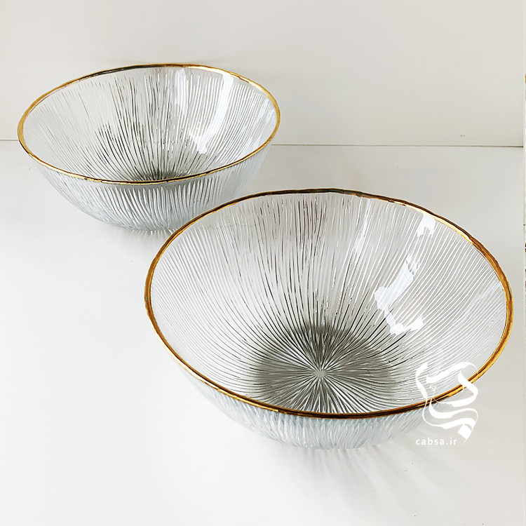 کاسه سالاد خوری نوری تازه سولو بسته ۲ عددی با دور طلای هلندی ۱۰٪، طراحی شیک و خاص، مناسب برای پذیرایی لوکس و استفاده روزمره