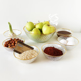 هفت سین بلور نوری تازه مدل سولو ۷ پارچه، شامل ۶ پیاله و ۱ کاسه بزرگ، با لبه طلای هلندی ۱۰٪، طراحی لوکس و شیک برای سفره هفت سین