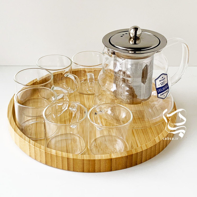 ست قوری و شات پیرکس برند دلی گلس، شامل یک قوری ۶۰۰ میلیلیتری و ۶ فنجان پیرکس مقاوم، با طراحی شیک و مناسب برای سرو چای و دمنوش.