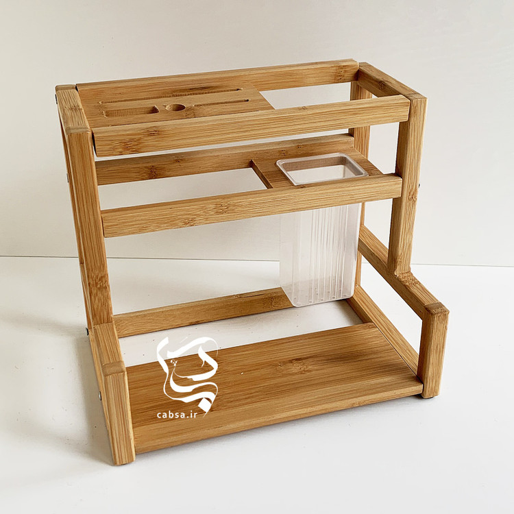 ستند آشپزخانه بامبو وارداتی، نظمدهنده چاقو و قاشق چنگال با طراحی شیک و مقاوم از جنس بامبو طبیعی.