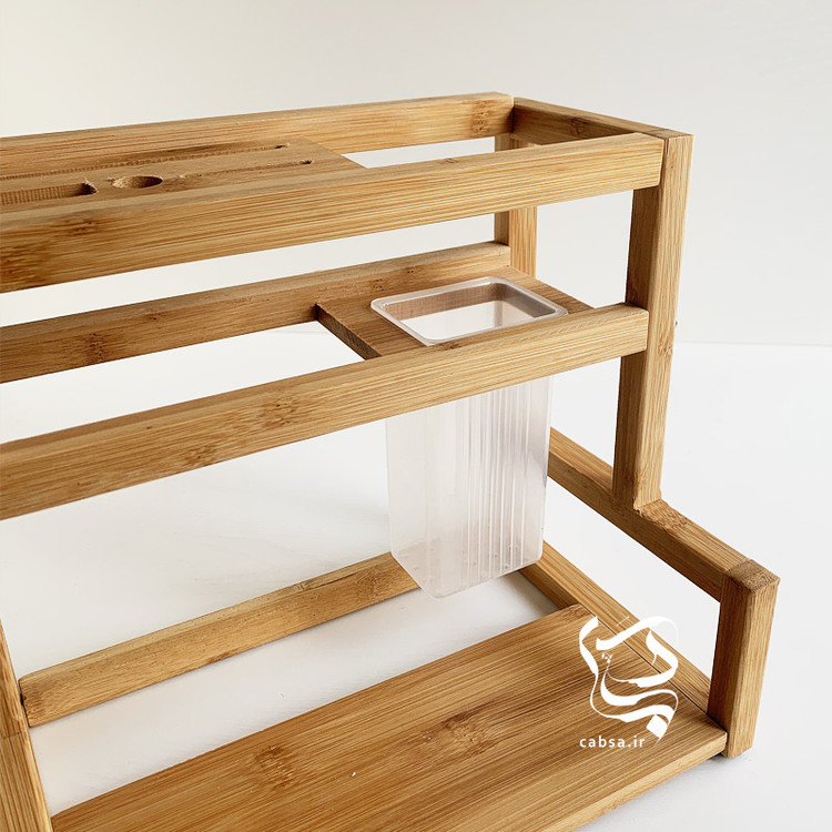 ستند آشپزخانه بامبو وارداتی، نظمدهنده چاقو و قاشق چنگال با طراحی شیک و مقاوم از جنس بامبو طبیعی.