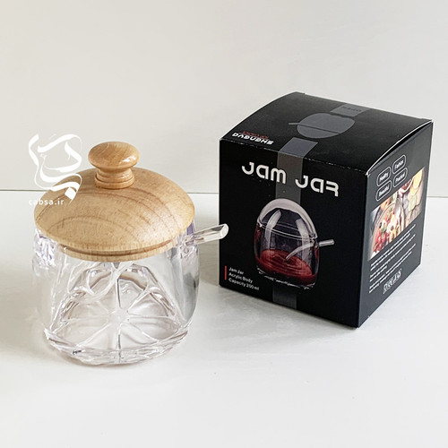 عسل و مربا خوری اکرولیک بامبو برند شنگیا با قاشق و درب بامبو، مناسب برای نگهداری عسل، شکر، مربا و ادویه.