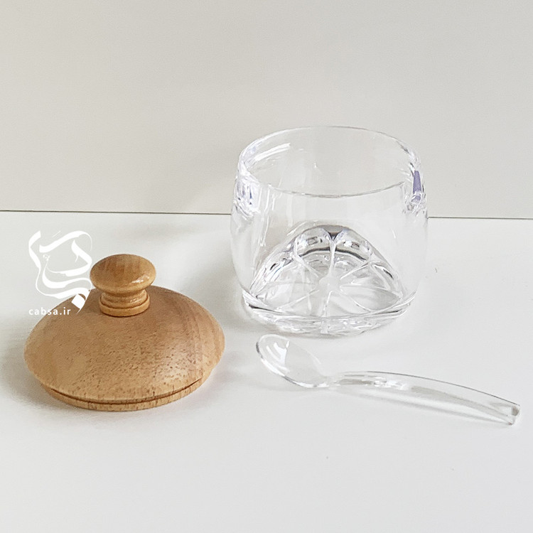 عسل و مربا خوری اکرولیک بامبو برند شنگیا با قاشق و درب بامبو، مناسب برای نگهداری عسل، شکر، مربا و ادویه.