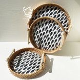 سینی حصیری راتان کوچک با دسته و کف صدفکاری English Home