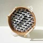 سینی حصیری راتان کوچک با دسته و کف صدفکاری English Home