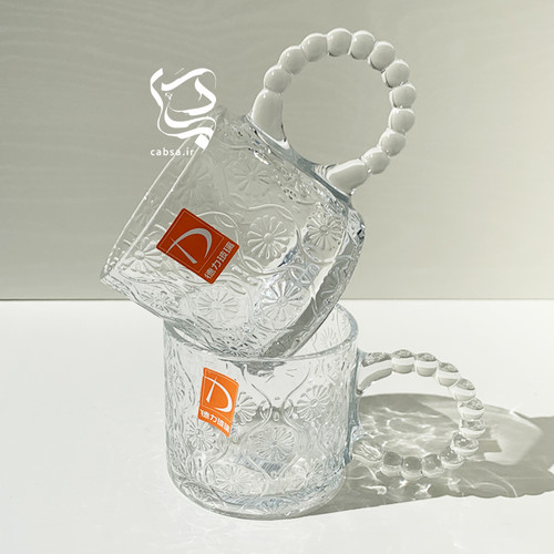 ست ۶ عددی لیوان دسته مرواریدی طرحدار بلور آنتیشوک برند دلیگلس