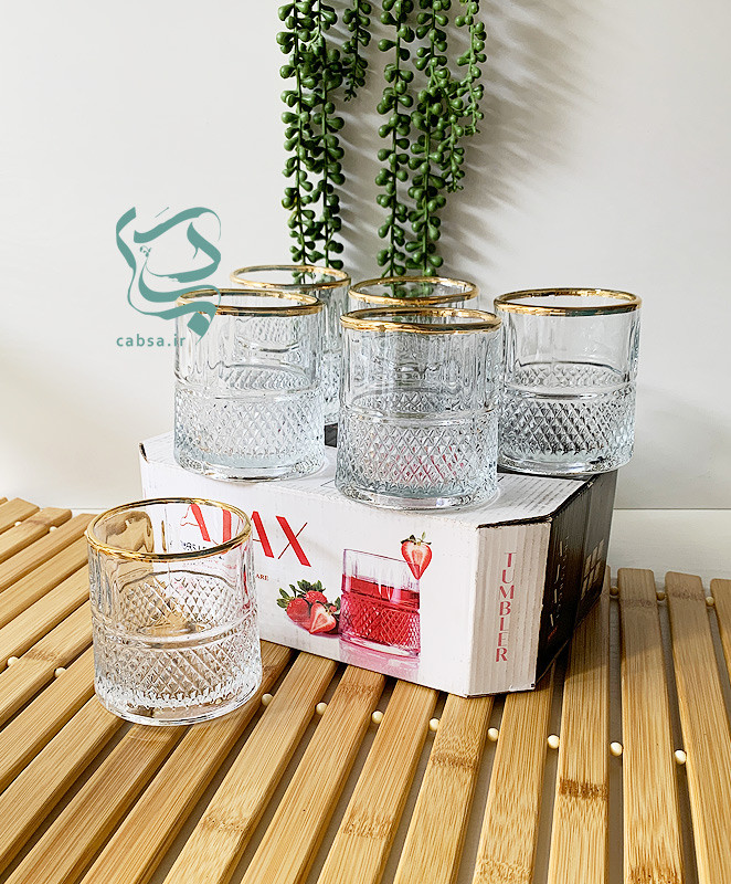 ست لیوان بلور لب طلایی کاوه – 6 عددی، بلور شفاف با لبه طلایی برای سرو نوشیدنی