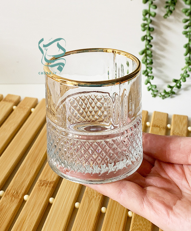 ست لیوان بلور لب طلایی کاوه – 6 عددی، بلور شفاف با لبه طلایی برای سرو نوشیدنی