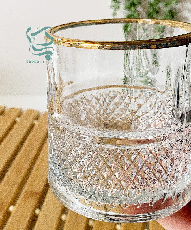 ست لیوان بلور لب طلایی کاوه – 6 عددی، بلور شفاف با لبه طلایی برای سرو نوشیدنی