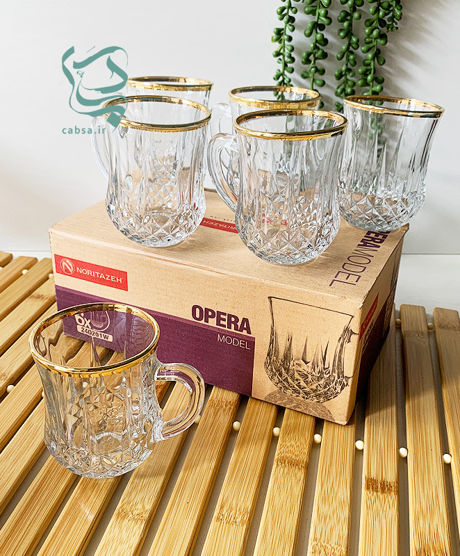 فنجان لب طلایی کمر باریک مدل اپرا نوری تازه بسته 6 عددی مناسب سرو چای و پذیرایی شیک
