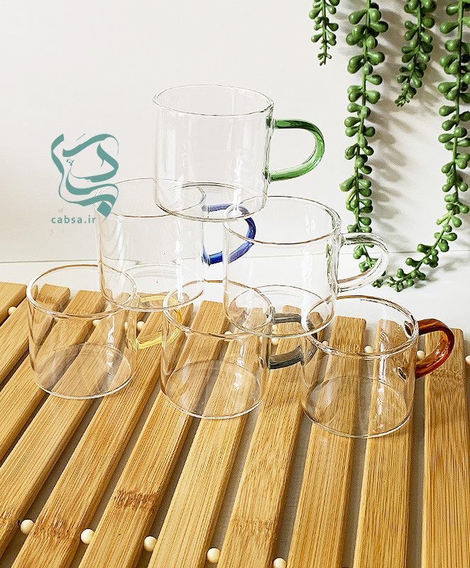 شات پیرکس دسته رنگی بسته 6 عددی مناسب سرو شات قهوه و نوشیدنی با طراحی فانتزی