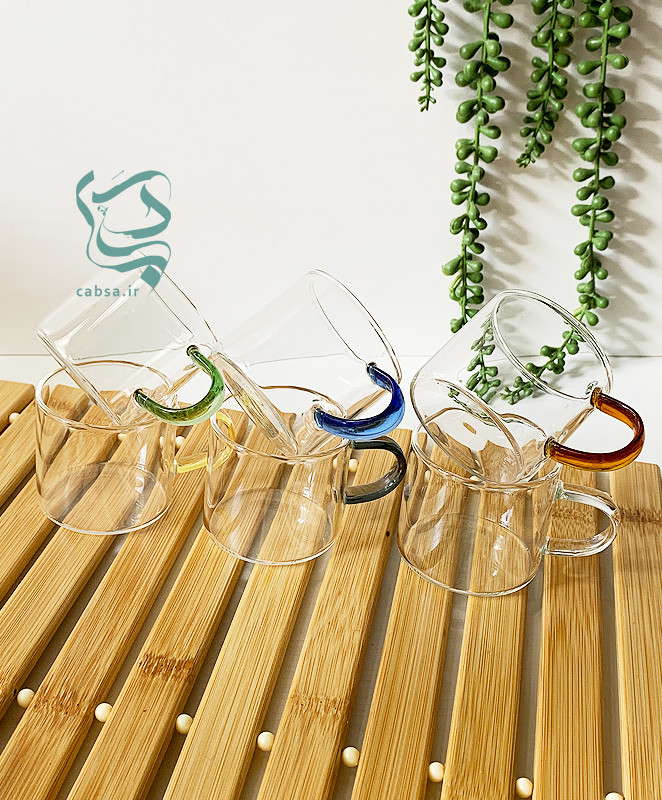 شات پیرکس دسته رنگی بسته 6 عددی مناسب سرو شات قهوه و نوشیدنی با طراحی فانتزی