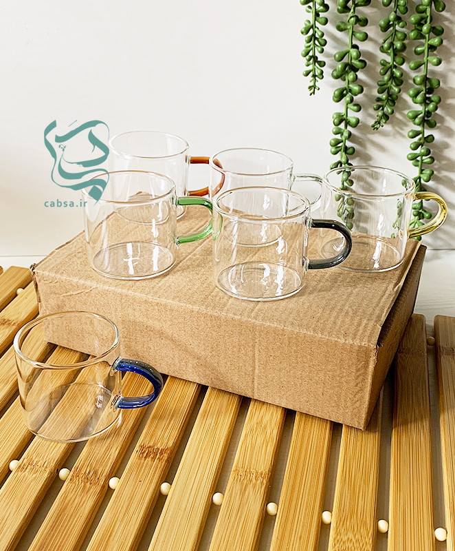 شات پیرکس دسته رنگی بسته 6 عددی مناسب سرو شات قهوه و نوشیدنی با طراحی فانتزی