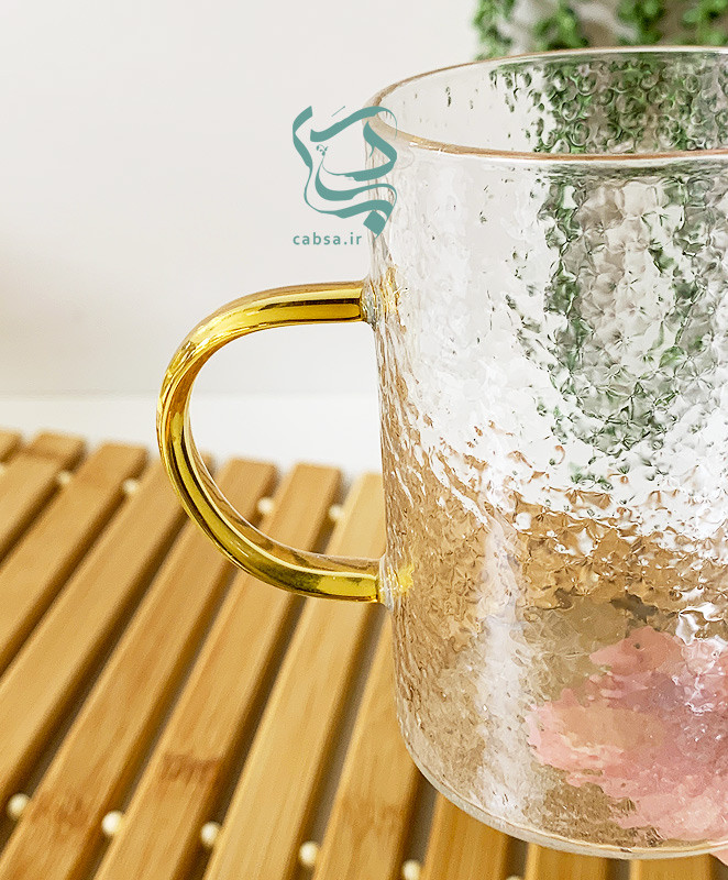 لیوان پیرکس یخی دسته طلایی ماگ پیرکس شفاف مناسب نوشیدنیهای گرم و سرد