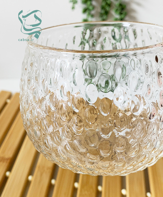 لیوان پیرکس طرح توپی دسته طلایی ماگ شفاف مناسب سرو نوشیدنیهای گرم و سرد