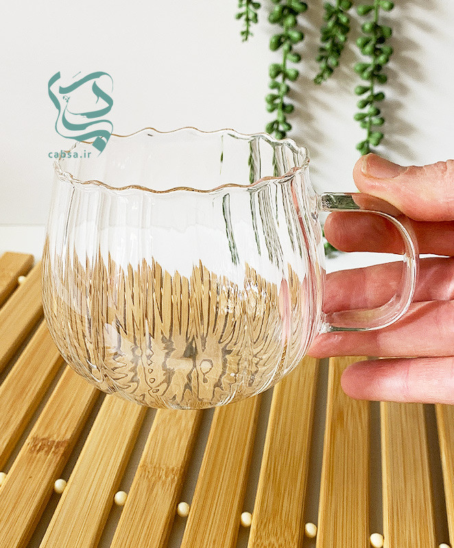 لیوان پیرکس طرح شیاردار ماگ پیرکس طرح کدو مناسب سرو نوشیدنیهای گرم و سرد