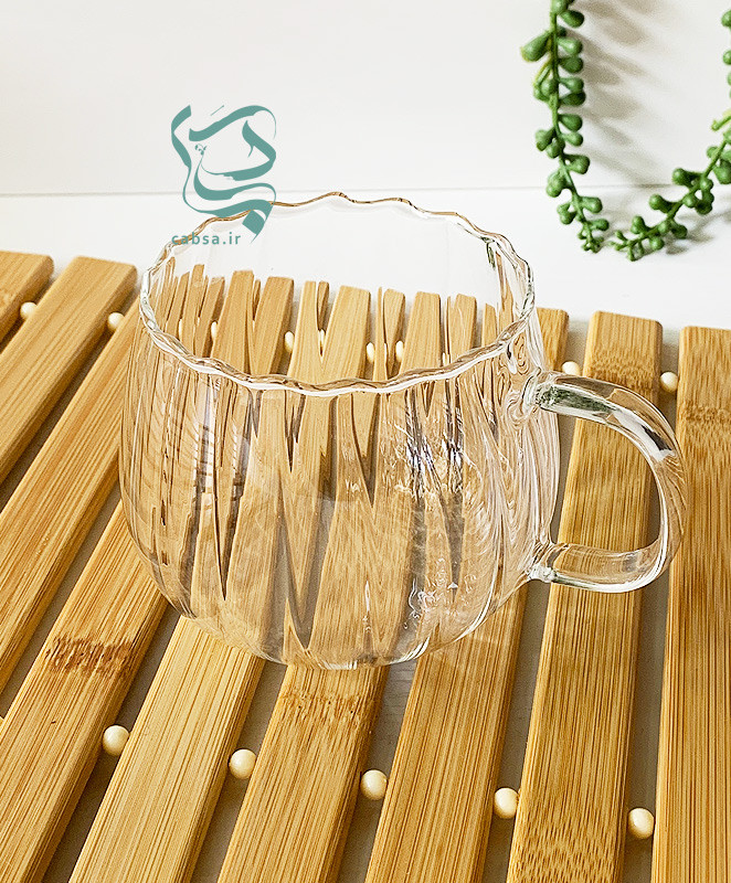 لیوان پیرکس طرح شیاردار ماگ پیرکس طرح کدو مناسب سرو نوشیدنیهای گرم و سرد