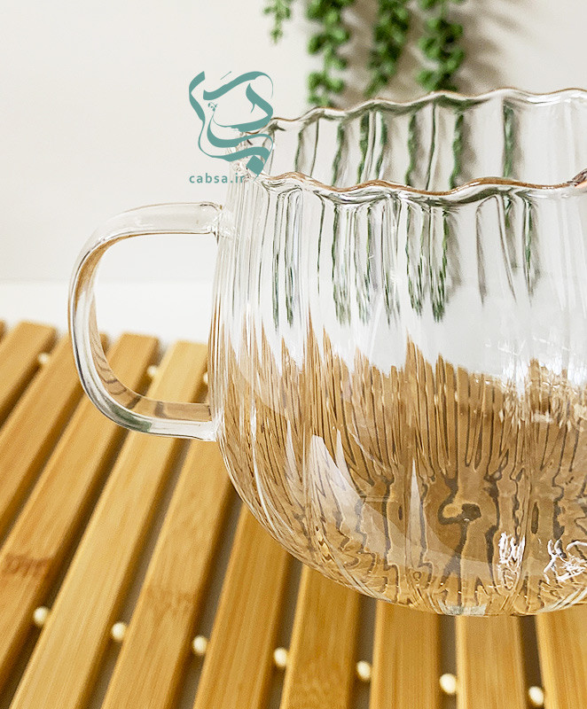 لیوان پیرکس طرح شیاردار ماگ پیرکس طرح کدو مناسب سرو نوشیدنیهای گرم و سرد