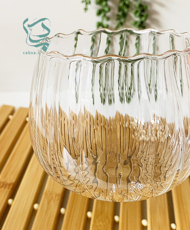 لیوان پیرکس طرح شیاردار ماگ پیرکس طرح کدو مناسب سرو نوشیدنیهای گرم و سرد