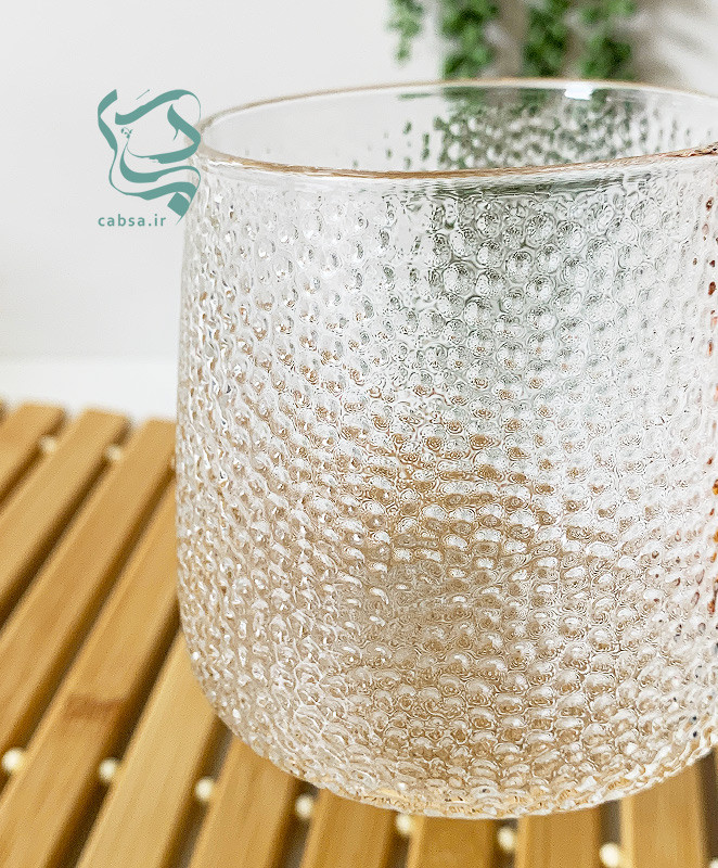 لیوان پیرکس طرح یخی دسته طلایی ماگ شفاف مناسب سرو نوشیدنیهای گرم و سرد