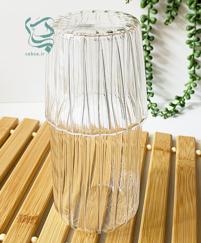 پارچ شب پیرکس طرح شیاردار وارداتی با لیوان – پارچ پیرکس شفاف مقاوم مناسب سرو نوشیدنی