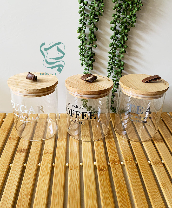 ست بانکه شیشهای با درب بامبو – ظروف نگهداری آشپزخانه