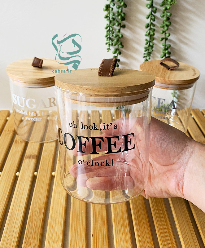 بانکه پیرکس شفاف با درب بامبو برای ادویه و حبوبات