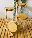 بانکه شیشهای پیرکس آنتی شوک – بامبو و قاشق پیمانه