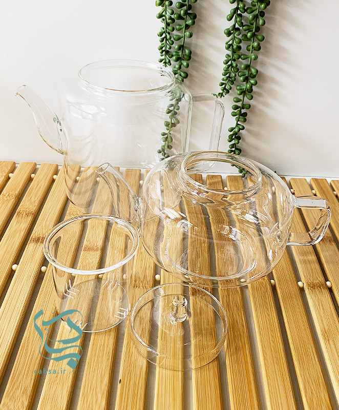 ست کتری و قوری پیرکس شفاف با صافی داخلی – مناسب چای و دمنوش