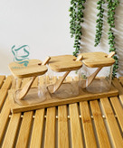 بانکه پیرکس مربع قطر ۸ سانت قاشقدار با درب بامبو – ست ۴ تایی