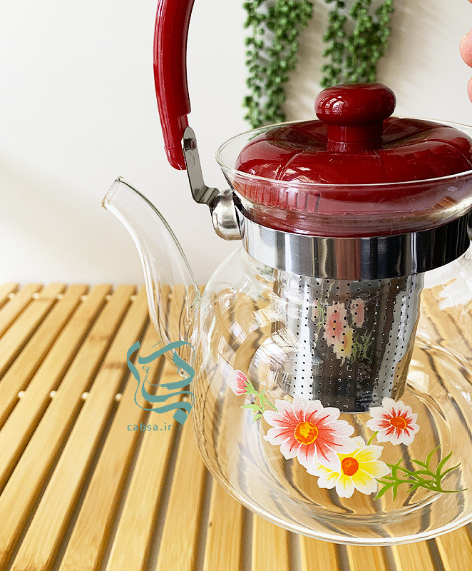 قوری پیرکس شفاف با طرح گل – نمای بدنه