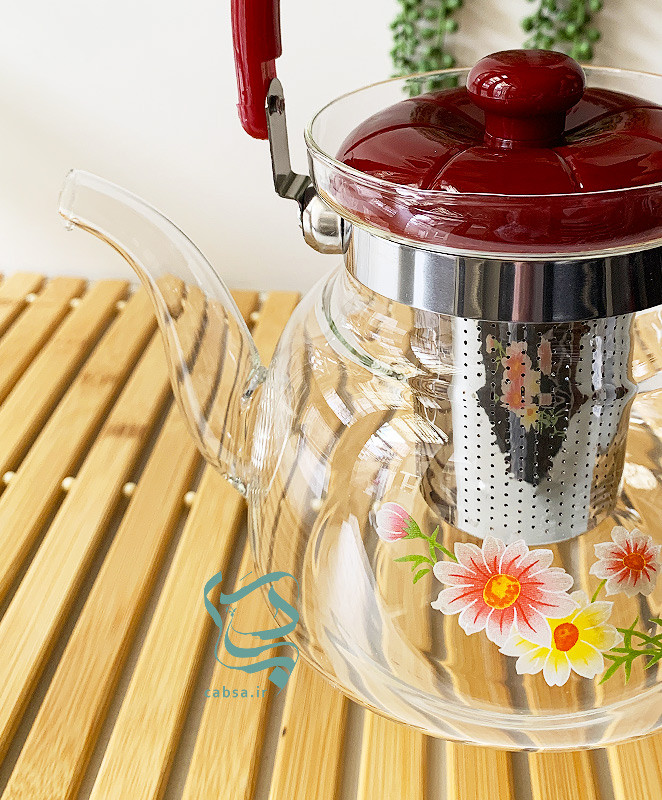 قوری پیرکس شفاف با طرح گل – نمای بدنه