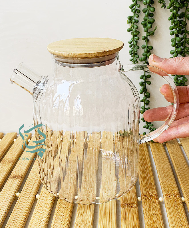 قوری پیرکس شیاردار ۱۸۰۰ میل درب بامبو – نمای اصلی