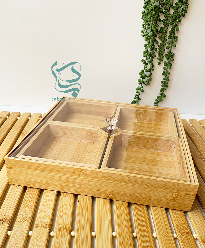 جعبه تیبگ بامبو طبیعی چهارخانه
