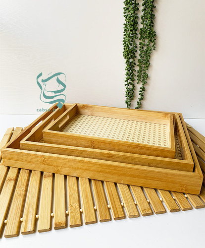 سینی بامبو بزرگ با دسته چوبی – مناسب پذیرایی