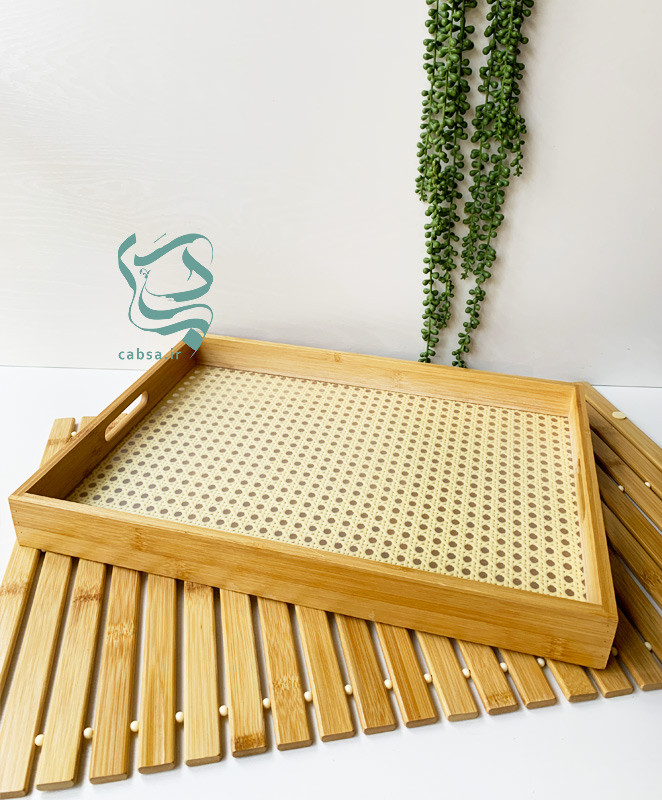 سینی بامبو دستهدار با کف حصیری سایز بزرگ وارداتی – نمای اصلی