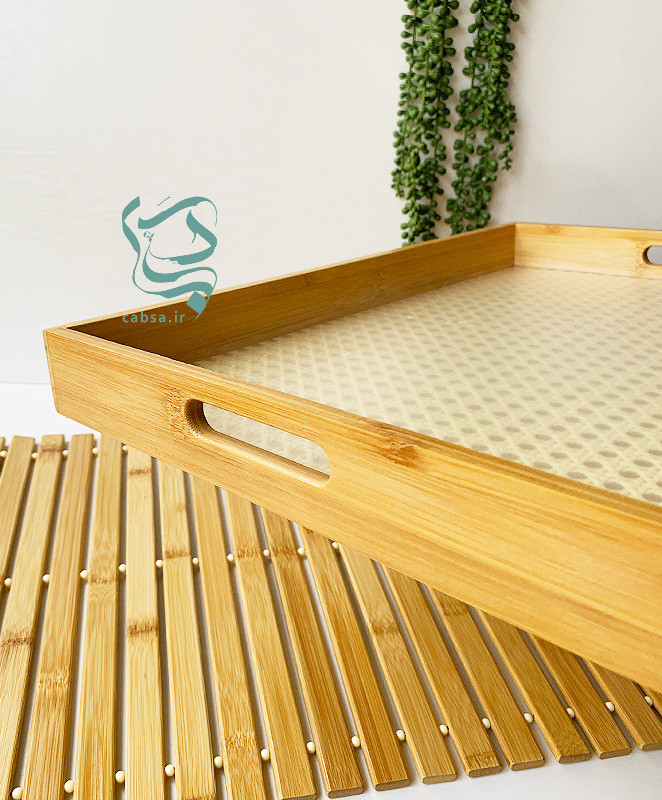 سینی سرو بامبو طبیعی دستهدار