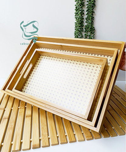 سینی بامبو دستهدار کف حصیری سایز متوسط وارداتی – نمای اصلی