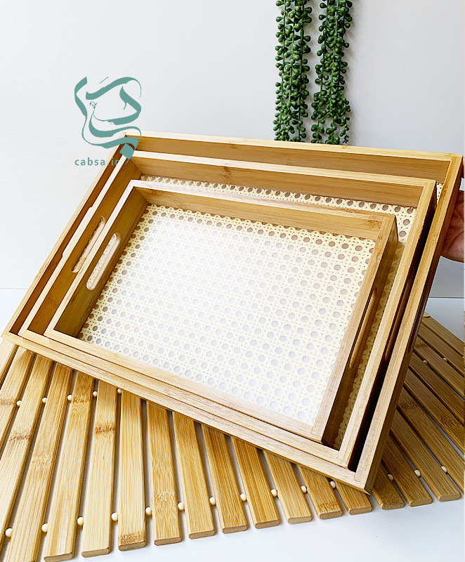 سینی بامبو دستهدار کف حصیری سایز متوسط وارداتی – نمای اصلی