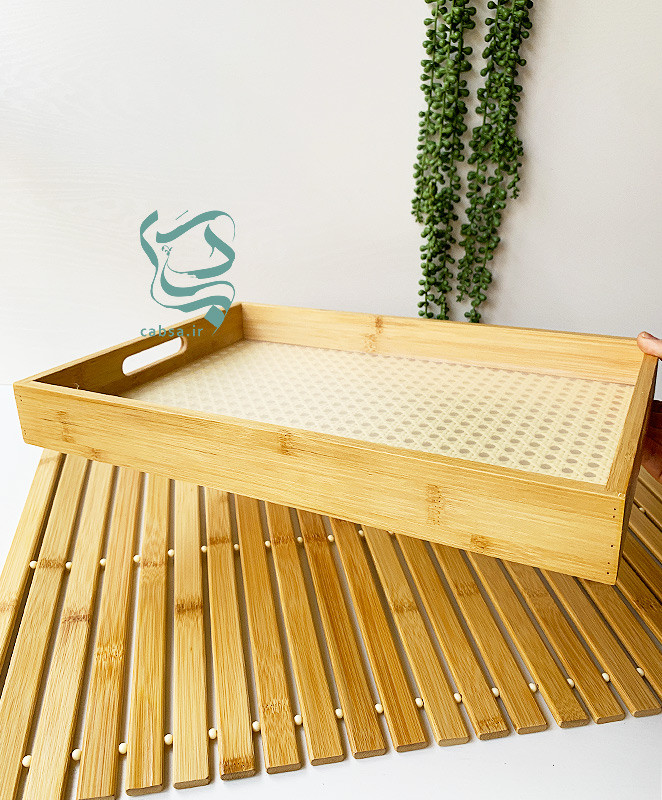 سینی بامبو متوسط با دسته چوبی – مناسب سرو نوشیدنی