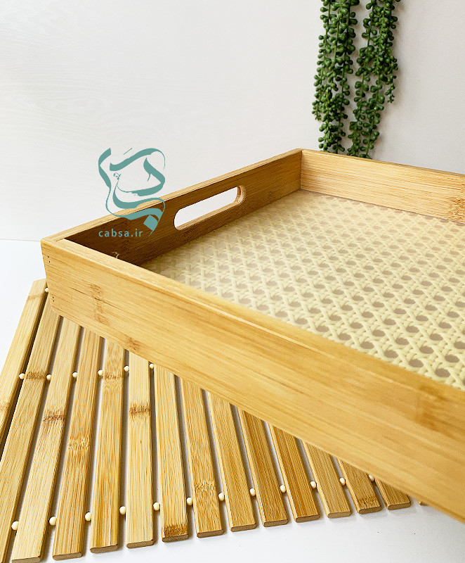 سینی سرو بامبو طبیعی با کف حصیری