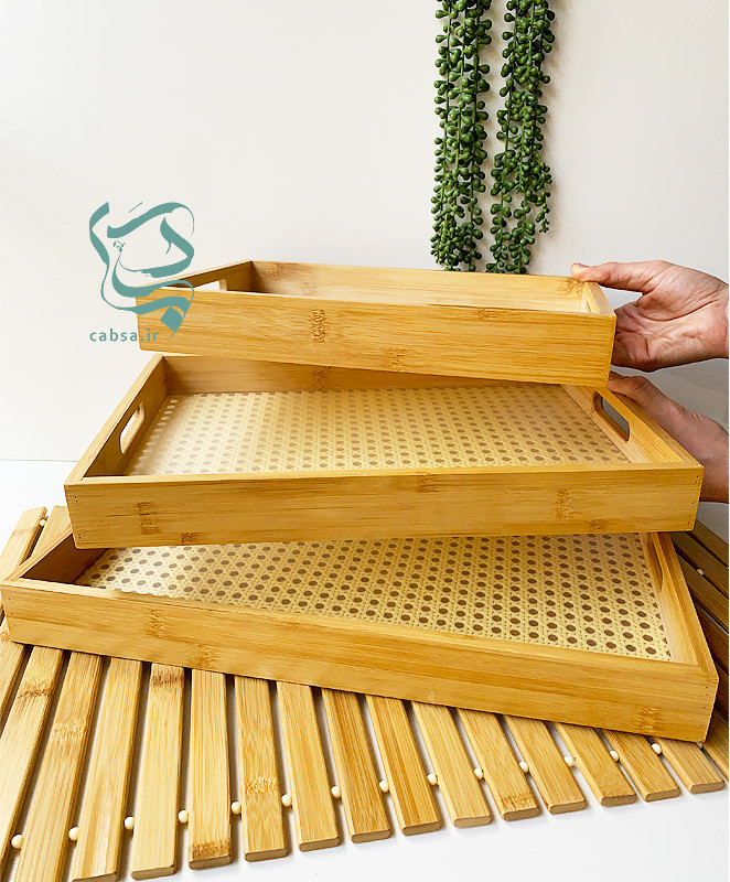 سینی بامبو دستهدار با کف حصیری سایز کوچک وارداتی – نمای اصلی