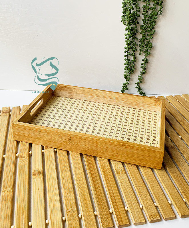 سینی سرو بامبو کوچک با دسته – مناسب چای و عصرانه