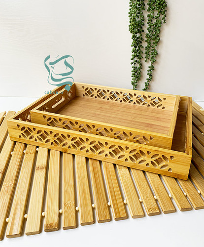 سینی بامبو دستهدار لبه طرحدار سایز متوسط وارداتی – نمای اصلی